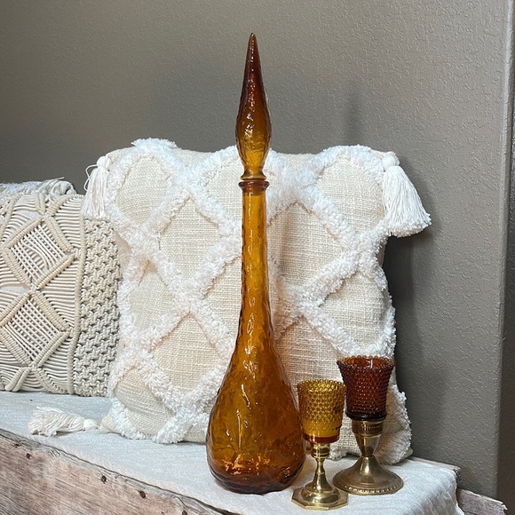 60’s & 70’s Amber Glass Genie Bottle With Stopper MCM - Picture 1 of 12